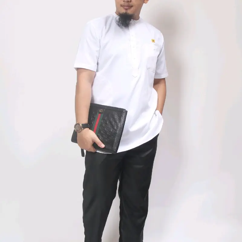 al amwa baju koko kurta putih pria muslim dewasa lengan pendek oblong katun thomson nyaman 2