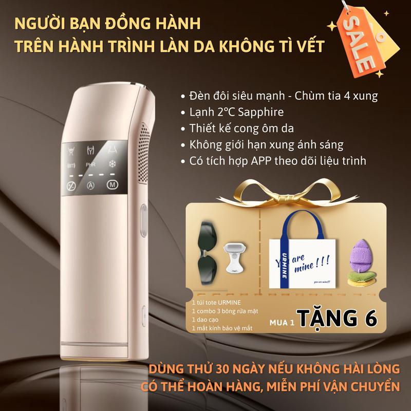 URMINE - Máy triệt lông cao cấp tại nhà Công nghệ ánh sáng kép ×Làm lạnh cực sâu 2°C | Kết nối App thông minh  | Chế Độ PHR 4 Xung Bùng Nổ