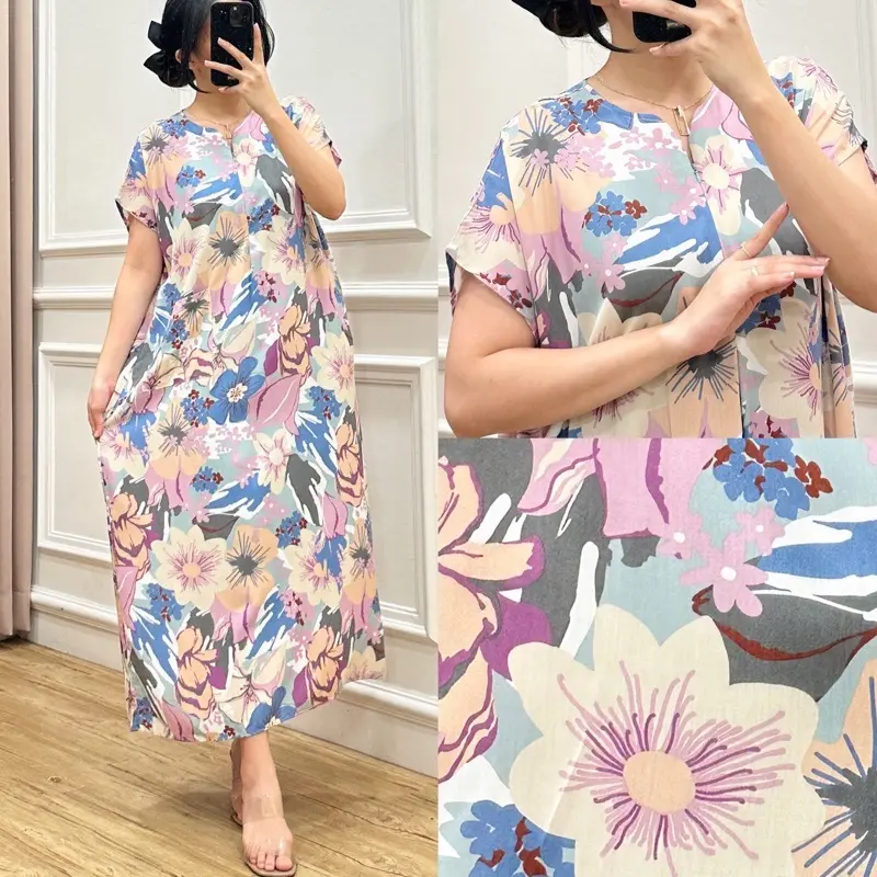 Amariel Asheey Dress Daster Midi Lembut Bumil Busui Friendly - Daster Tidur Wanita Panjang Katun Rayon Viscose Motif 0