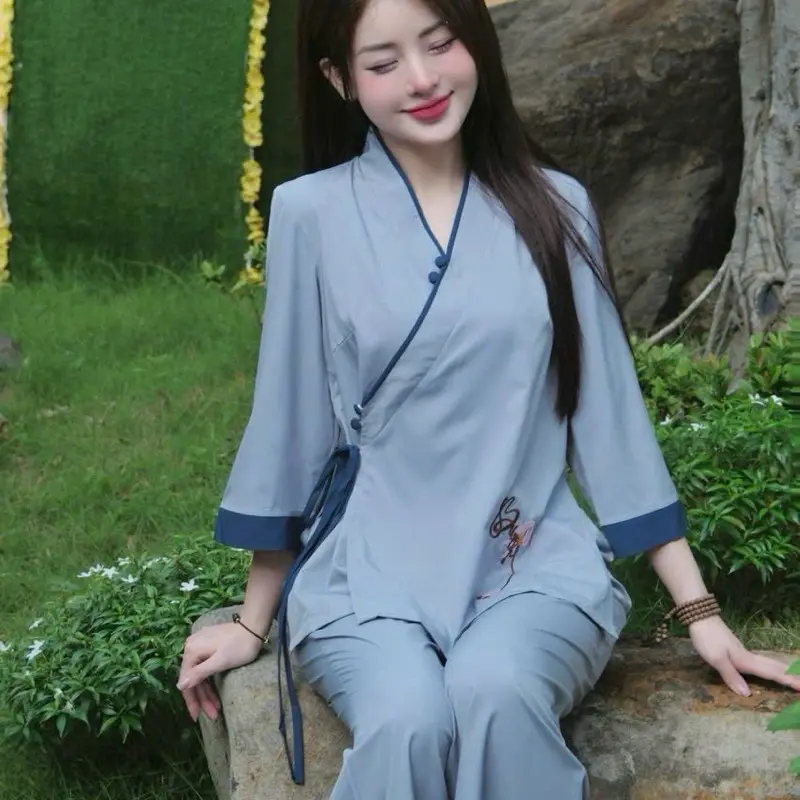 Linh Đan Bộ quần áo đi chùa bộ pháp phục dành cho nữ truyền thống chất liệu lụa nhuyễn thêu cao cấp 3