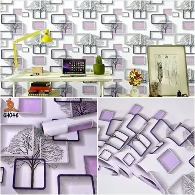 Wallpaper Sticker Dinding Ruang Tamu & Kamar Panjang 9 Meter Motif Kotak Biru 3D PVC Kertas 3