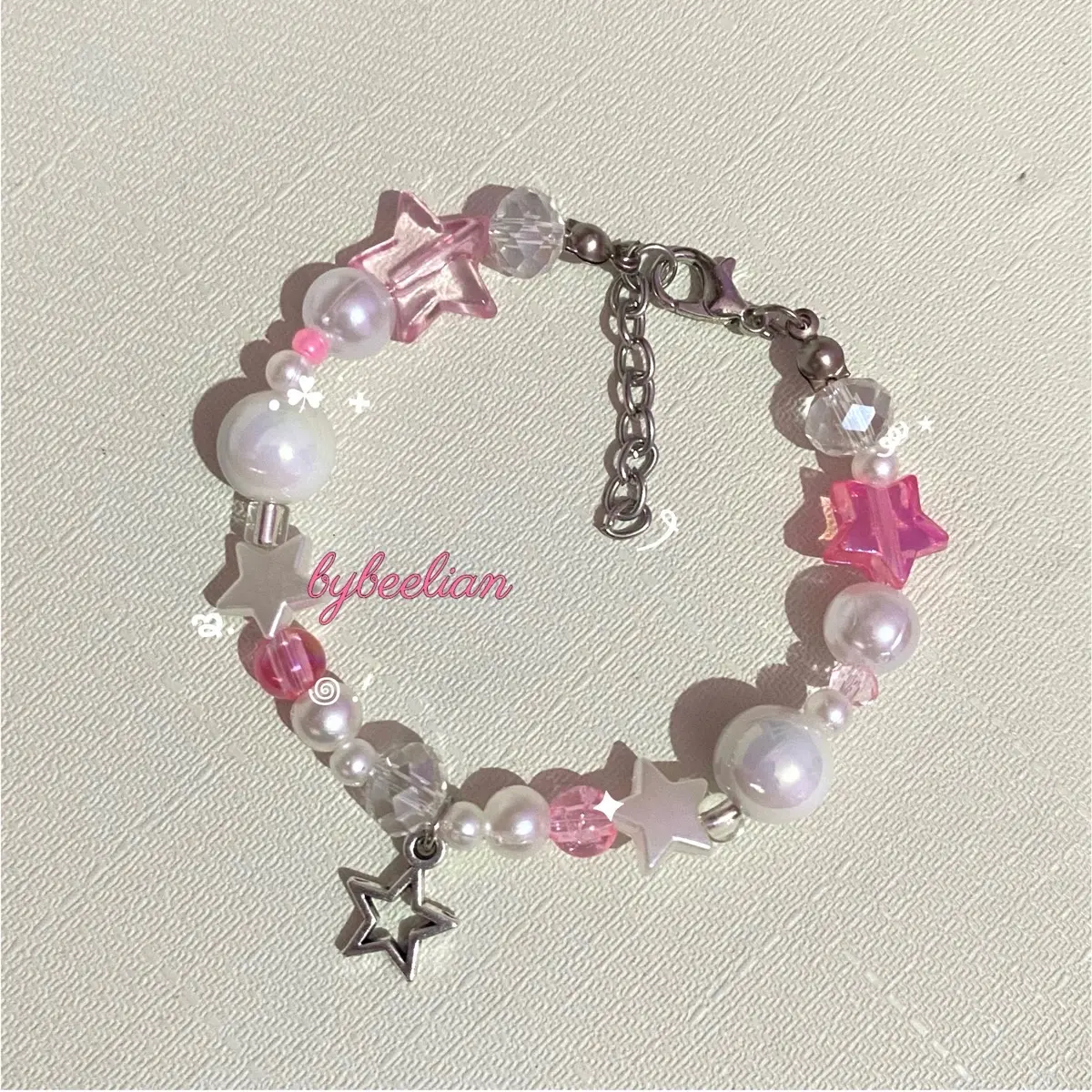 Pink Star Bracelet | gelang pink | beads bracelet | gelang manik