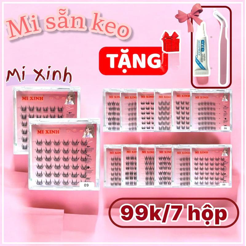   TẶNG NHÍP  Mi Sẵn Keo 4 hộp Tặng KEO + NHÍP 6 hộp tặng Bấm Mi 7 hộp 99k mi giả sẵn keo Mi Xinh mi công nghệ cao sợi mi chất lượng tốt lông mi giả tự dính tái sử dụng nhiều lần 
