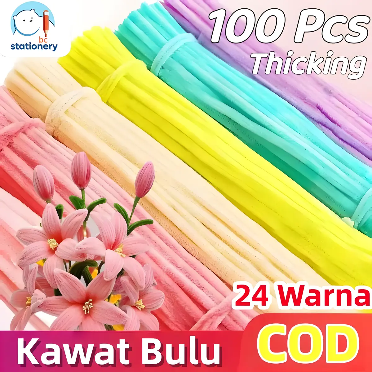BC Kawat Bulu mercy pastel 100PCS Pipe cleaner flower bouqet mix Twist stick flower