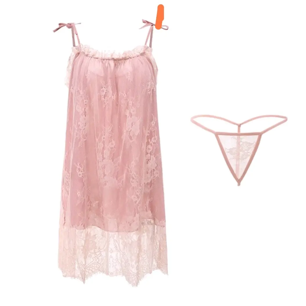 Dress Lingerie Furing Wanita Brokat Set