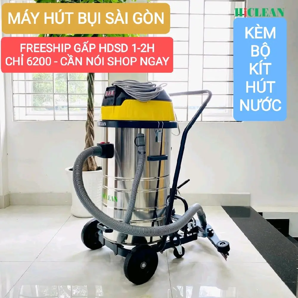 Máy hút bụi công nghiệp 3 motor 80L 3800W, Có bộ Kit hút nước tiện dụng, Bảo hành 18 tháng, Hiclean cao cấp