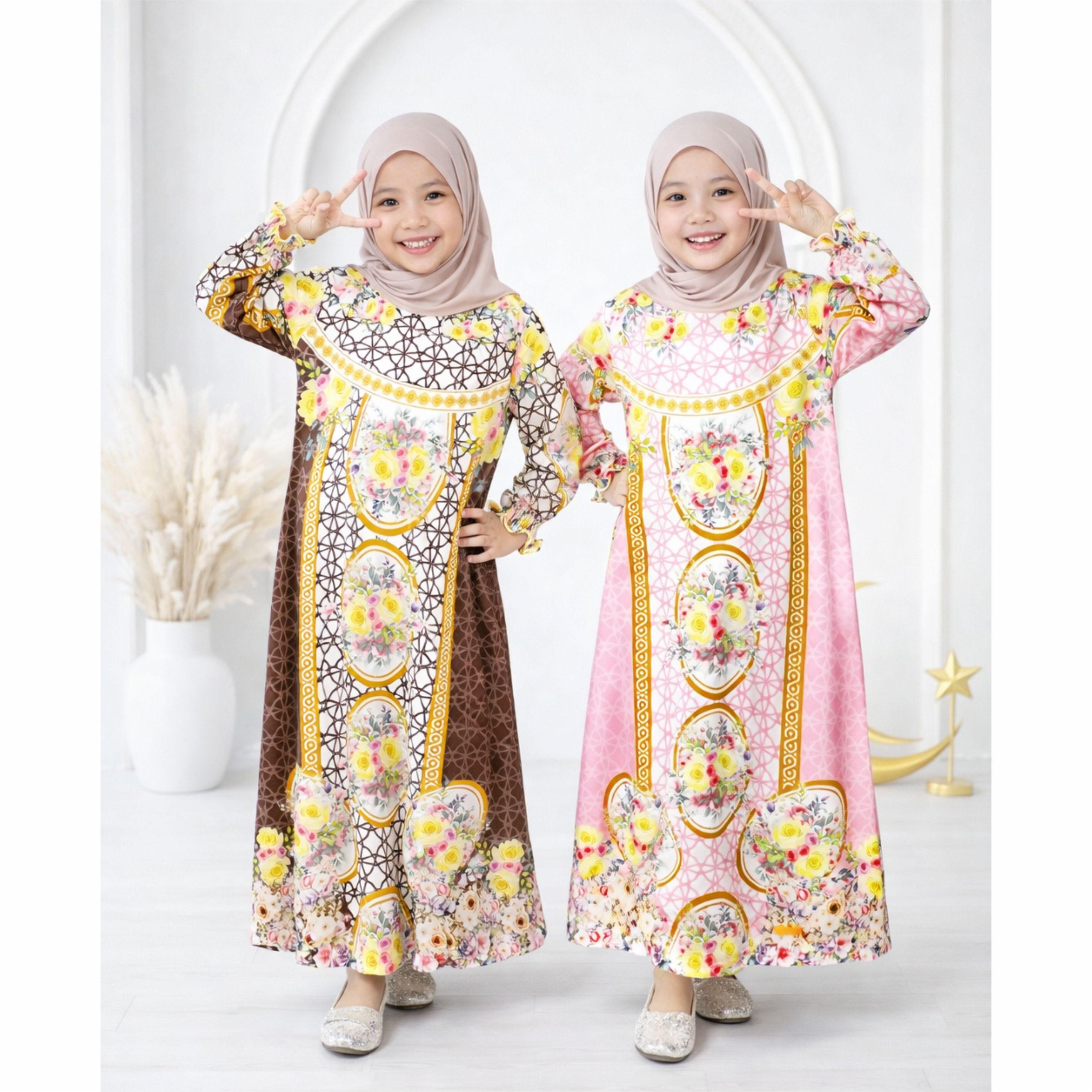 Gamis Anak Perempuan Rosalina GOGOFASHION 915 Bahan Spandek Silk Full Printing Cantik Mewah