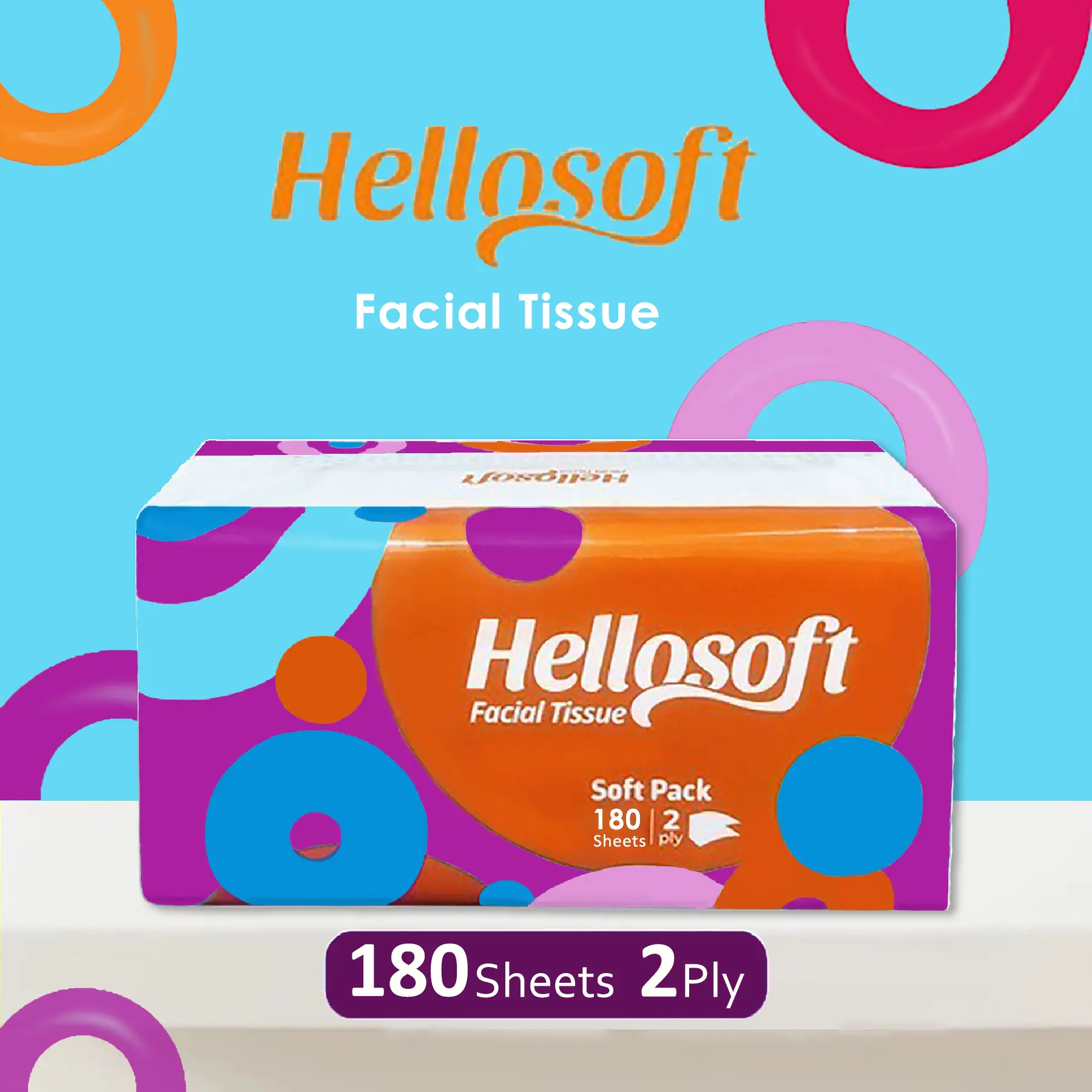 Tisu Hellosoft Facial Tissue 180 Sheets 2ply Tisu Wajah Lembut