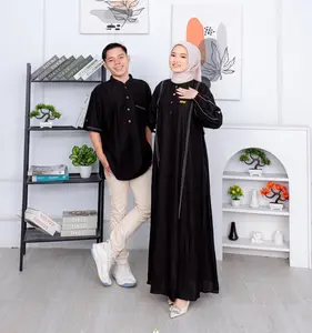 Rizkia Dress Baju Gamis Terbaru Elegan Mewah Baju Lebaran 2026 Couple Sarimbit Koko Bahan Polo Linen