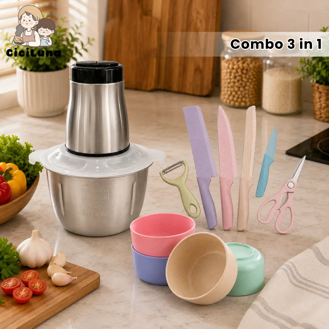 CICILUNA PAKET HEMAT 3IN1 (COD) Stainless Blender Daging Penggiling +1Set Pisau + 4Pcs Mangkuk Set