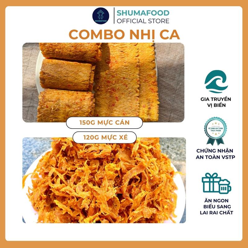 Combo Nhị Ca gồm 150g khô mực cán tẩm 120g khô mực xé sợi chiên giòn thơm ngon dai dai giòn giòn ShumaFood snack ăn vặt 
