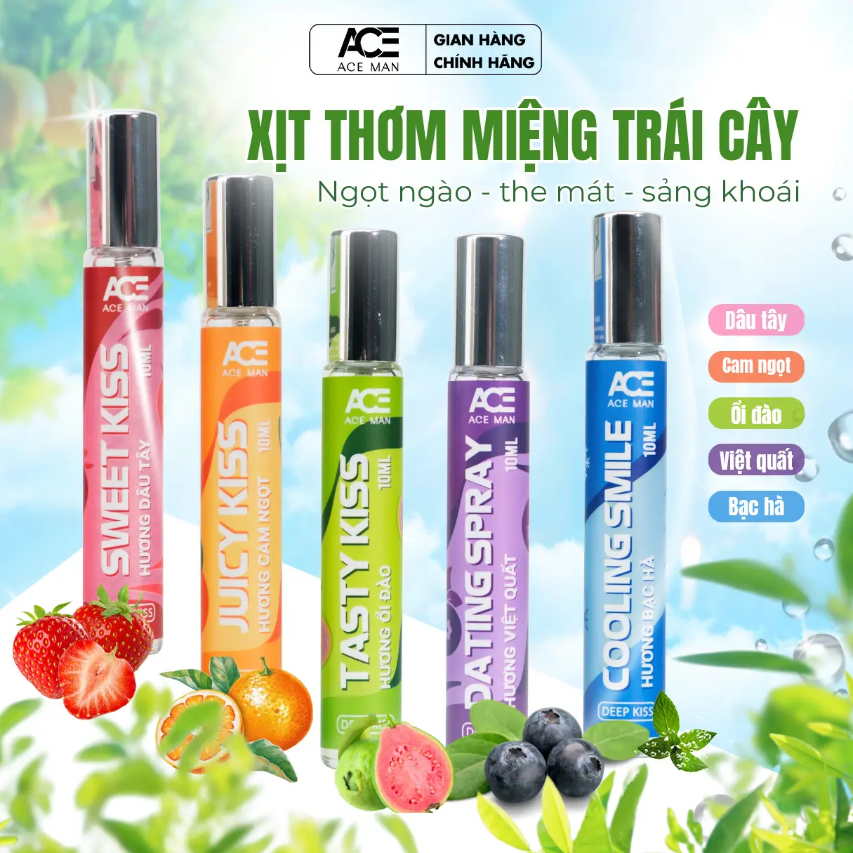 Xịt Thơm Miệng Ace Man Deep Kissing Spray 10Ml Hương Vị Trái Cây Xịt Miệng Ngọt Ngào Lôi Cuốn