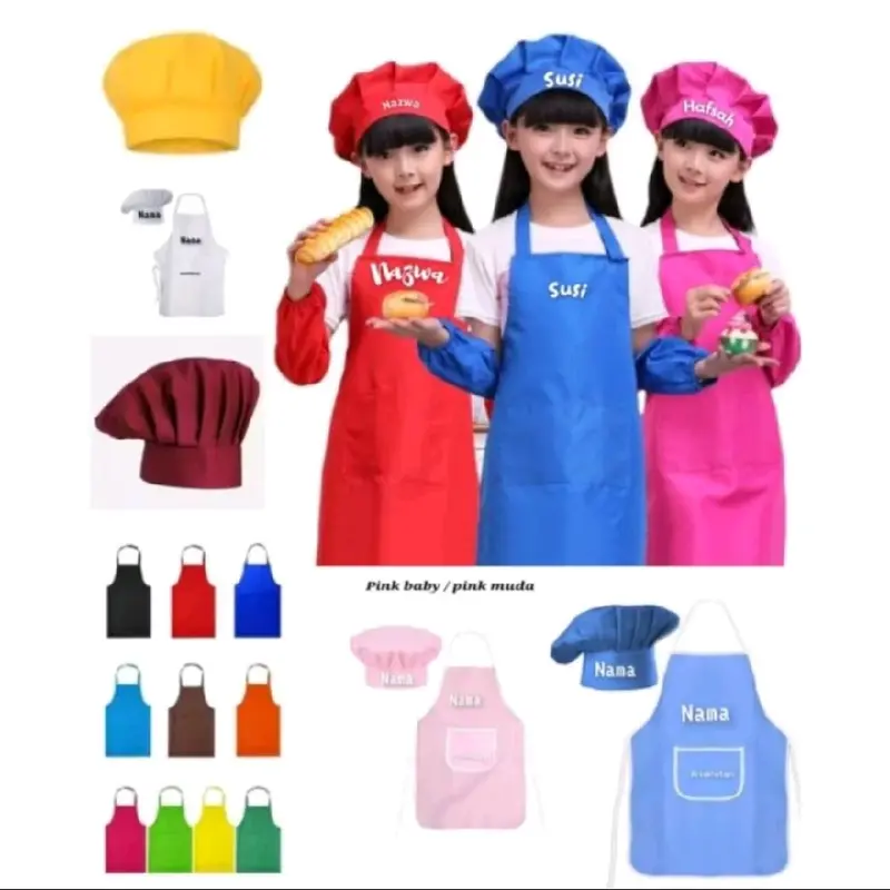 Topi Chef Anak Dan Apron Celemek Satu Set Free Bordir Nama Topi Chef Celemek anak Bisa Bordir nama topi  sd  merah  putih 0