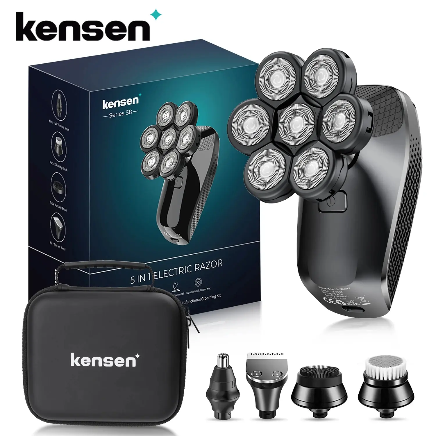 KENSEN 5 In 1 7D Men Shaver Efficient Shaving Nose Hair Beard Trimmer Body Hair Shaver Multifunctional  USB Charging Electric Bald Head Hair Clipper-S18 Electric Professional Razor Comfort