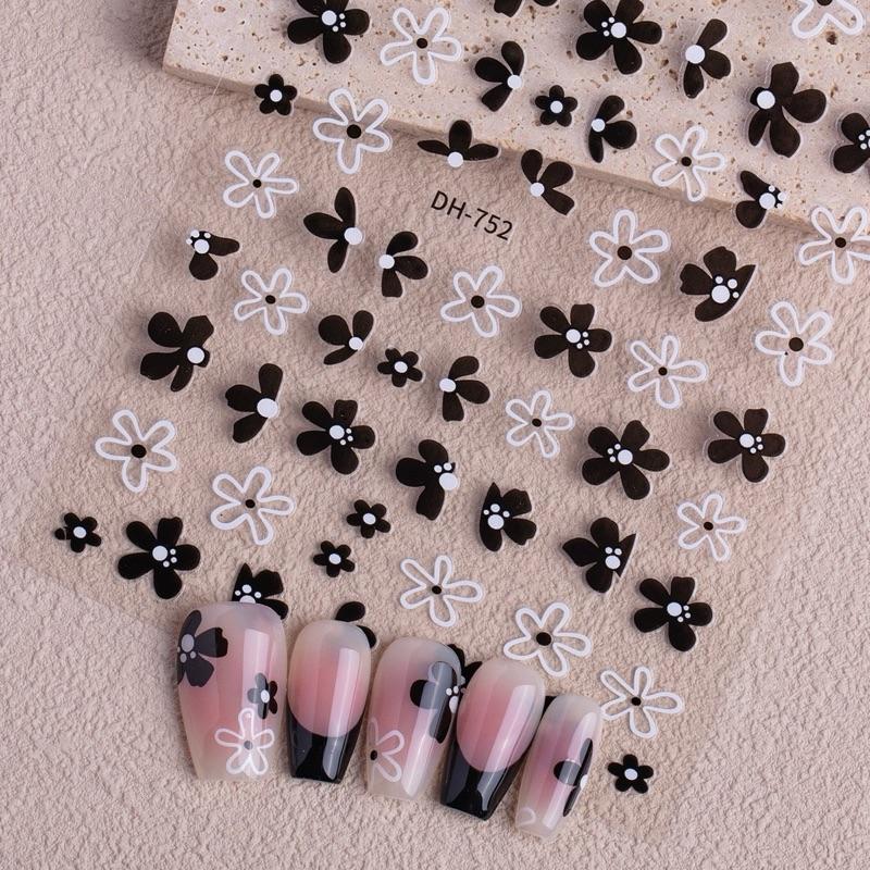 Sticker dán móng mẫu hoa trắng đen dán móng làm nail