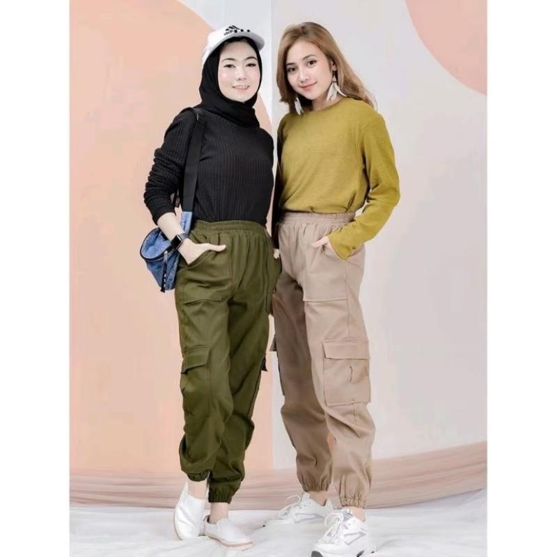 Celana Wanita Cargo Joger American Drill Karet/Resleting Panjang celana cargo 3