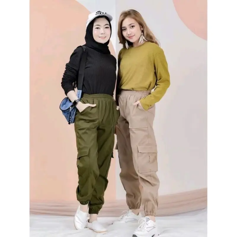 Celana Wanita Cargo Joger American Drill Karet/Resleting Panjang celana cargo 3