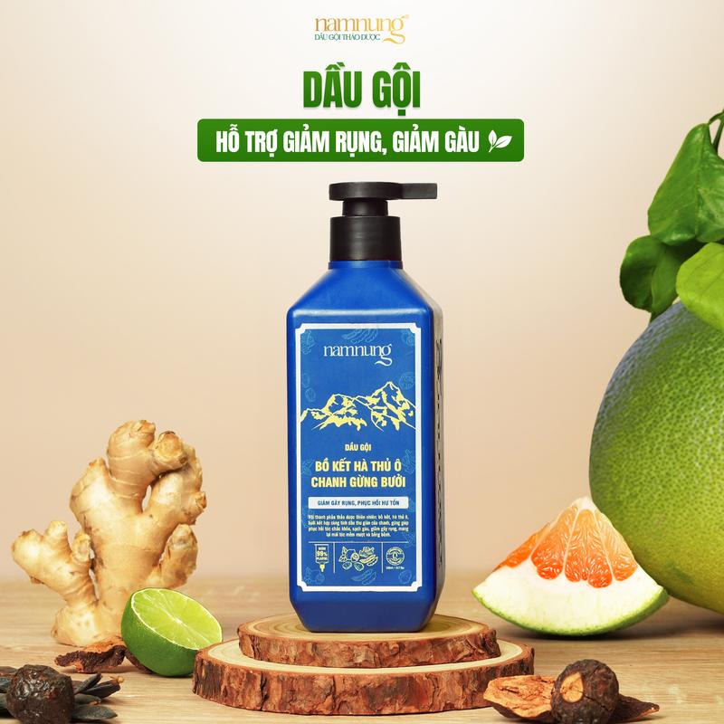 Dầu gội thảo dược Bồ kết Bưởi, Hỗ trợ giảm rụng tóc - Thuần chay Giọt Lành 500ml