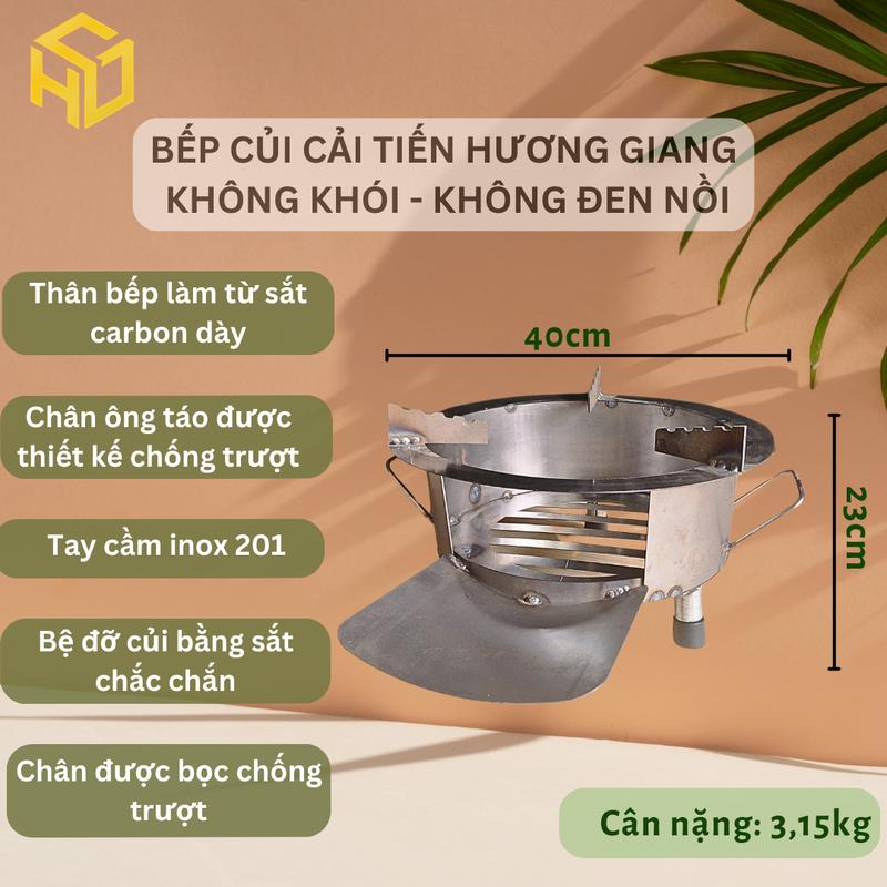 Bếp Củi không khói thông minh Tròn 40cm – Siêu Bền, Chống Đen Nồi,Có Ống Khói, Bệ Đỡ Củi & Hứng tro 2