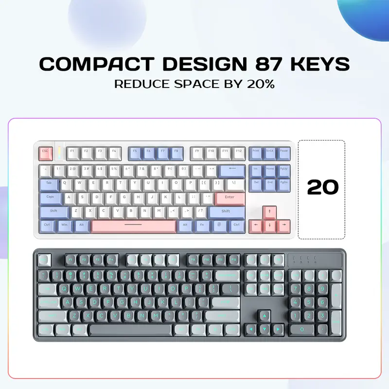 FURYCUBE G87 Wired Mechanical Keyboard 87 Keys 85% Layout Gasket Keyboard Type-c to USB  Cable Swappable Noah Silver/Mute Switch Computer Gaming Keyboard 6