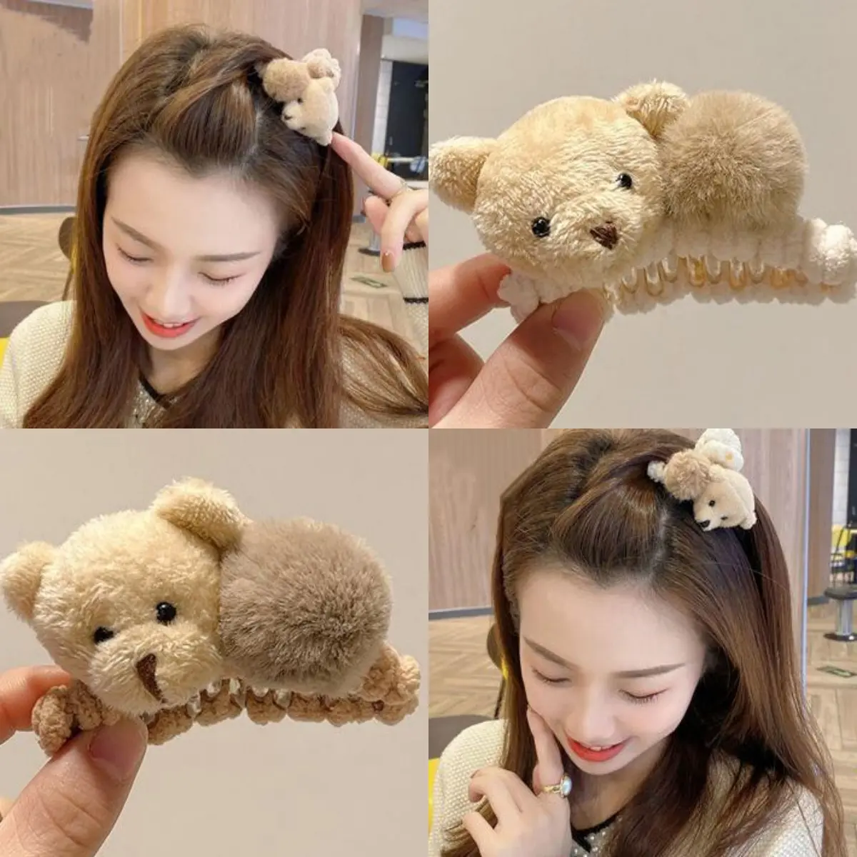 คลิปหนีบผมลูกบอลหมีน้อย, หมวกคลิปหนีบผมครึ่งผูกใหม่, คลิปหนีบผมหางม้าสูงขนาดเล็ก กริป เครื่องประดับผม