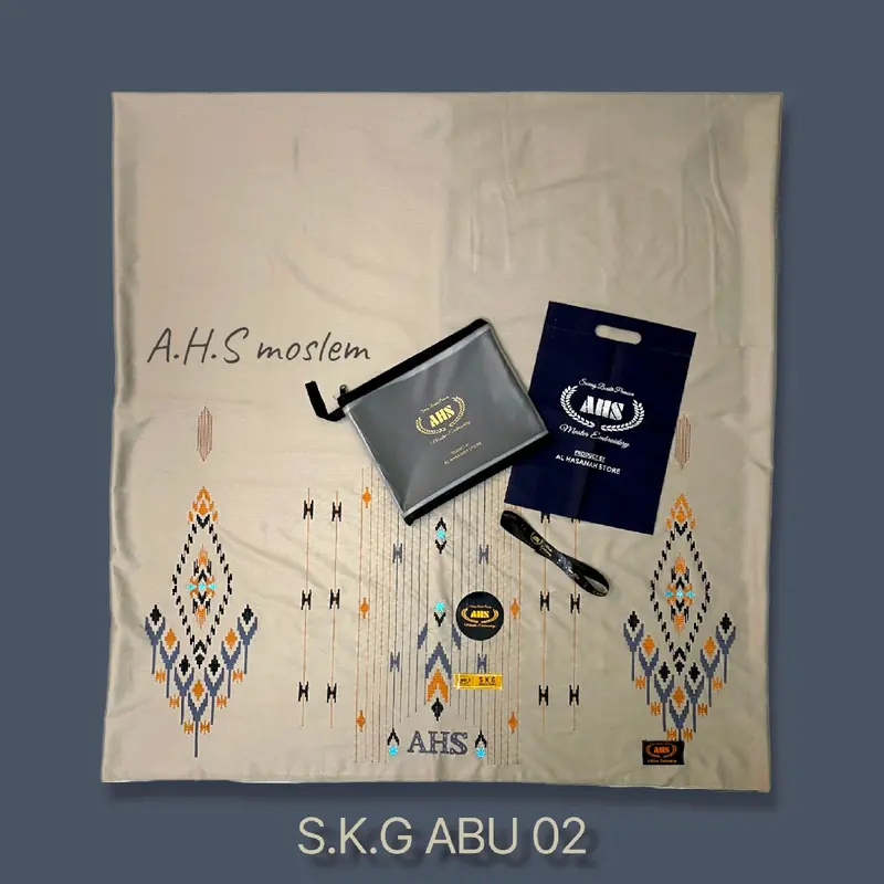AHS sarung bordir motif songket gunung 100% timbul bahan katun CODE S.K.G ABU 02 Lembut Muslim Pria Dewasa Tenun Hitam 3