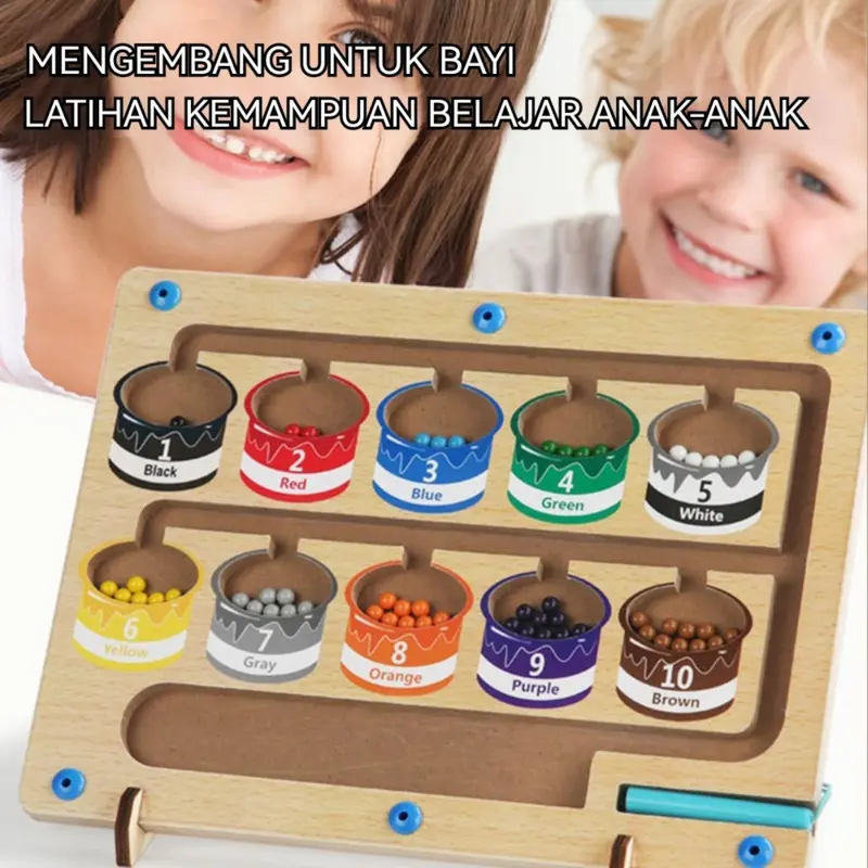 Mainan Edukasi - Color Classification Maze - Labirin Klasifikasi Warna dan Hitung Magnetik - Papan Magnetik Mainan Edukasi Kayu Anak Hadiah 4