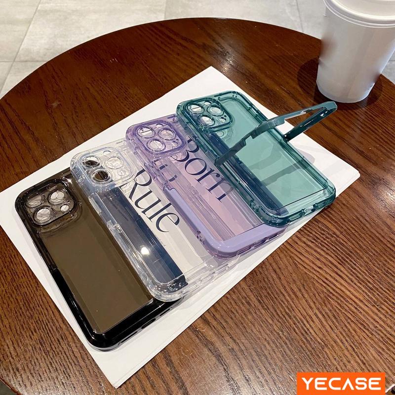 Đối với iphone 12 promax Đơn giản, trong suốt, đen trắng với giá đỡ Ốp Điện Thoại cho IPhone 15 14 13 12 11 Pro Max Plus, tím, hồng, silicon mềm với giá đỡ, vỏ Phpne cho IPhone 15 14 Plus, chống rơi, chống sốc, nắp lưng