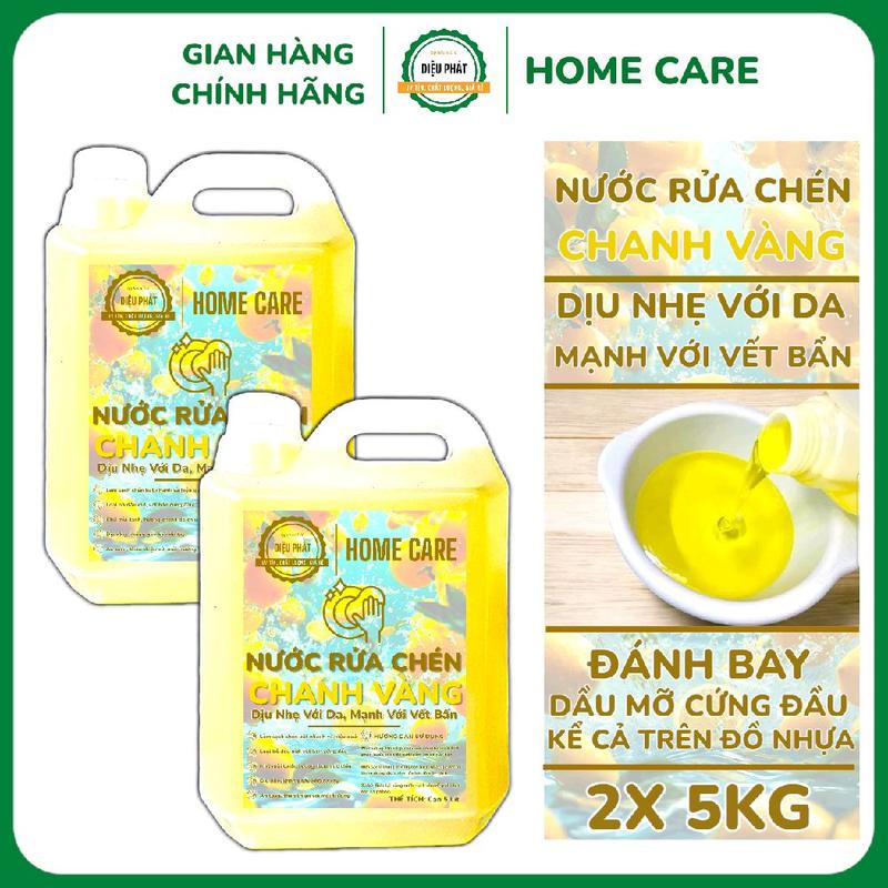  COMBO 2  Nước Rửa Chén Diệu Phát Hương Chanh Vàng Can 5Kg - Đậm Đặc Làm Sạch Chén Dĩa 