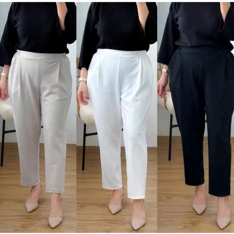 BAGGY PANTS SCUBA PREMIUM CELANA PANJANG CELANA SCUBA Fit Garis Kain Karet Melar Tebal Lembut Wanita 1