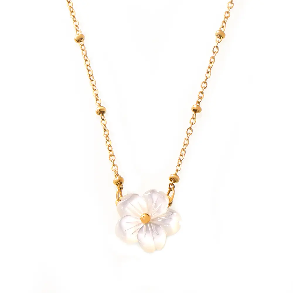 Gold-Plated Titanium Flower Necklace with White Seashell Accents