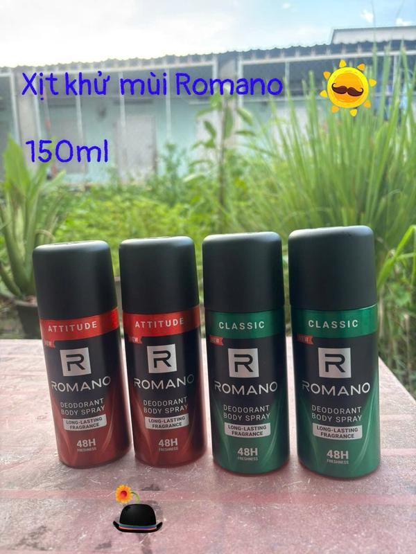 Combo 2 chai Xịt khử mùi toàn thân ngăn mồ hôi và mùi cơ thể Romano 150ml , classic va attitude