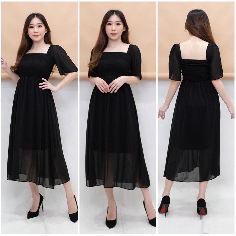 KC - Malika Midi Dress - 2 Size - Square Neck Chiffon ada furing 2