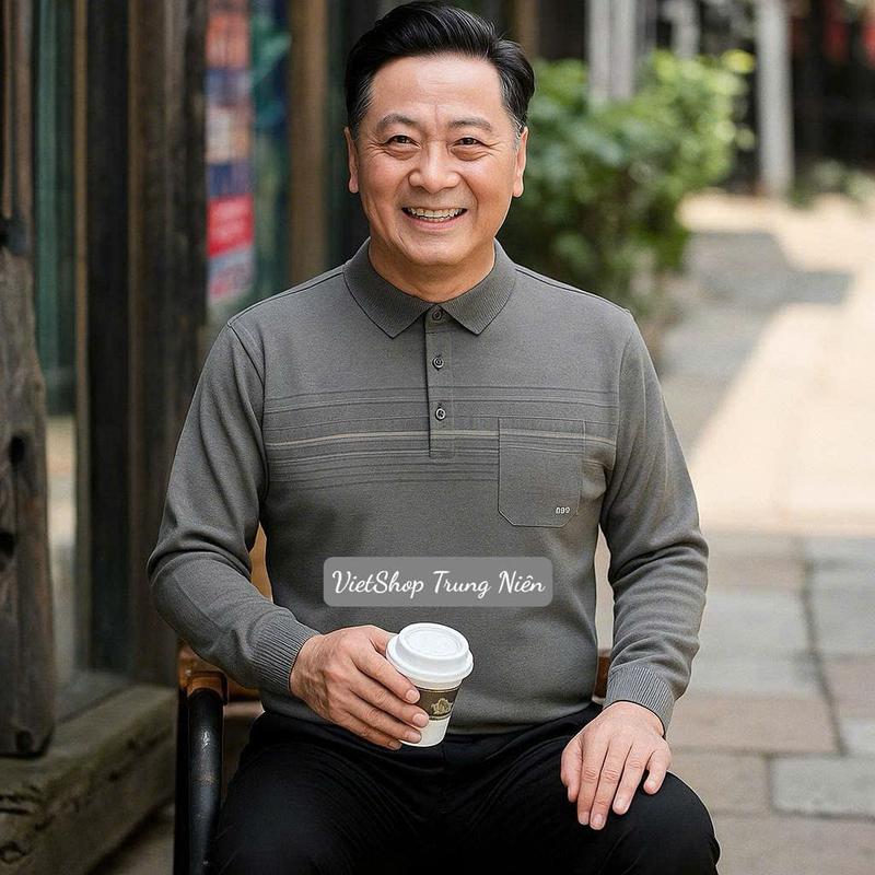 Áo Polo Dài Tay Nam Trung Niên Tặng Bố Chất Thun Mềm Mịn Đẹp Menswear Nhung