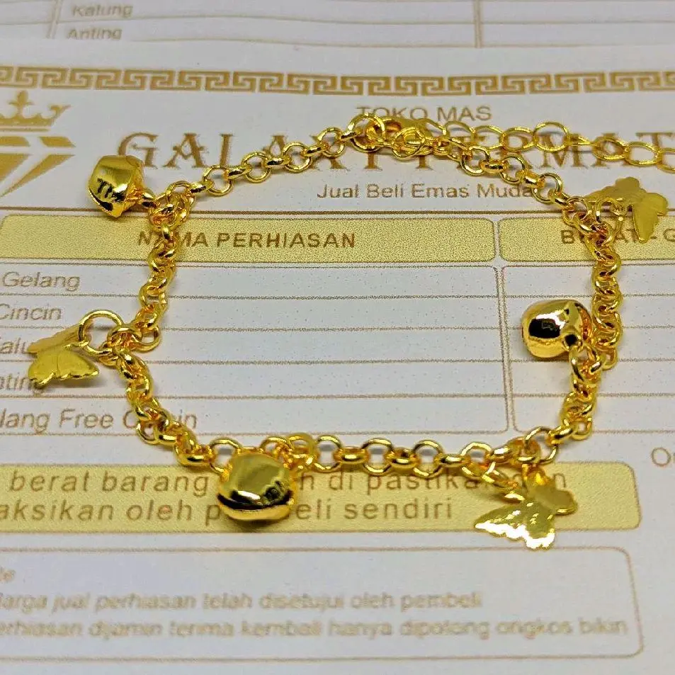 Emas muda gelang tangan wanita motif rantai rumbai lonceng kupu kupu