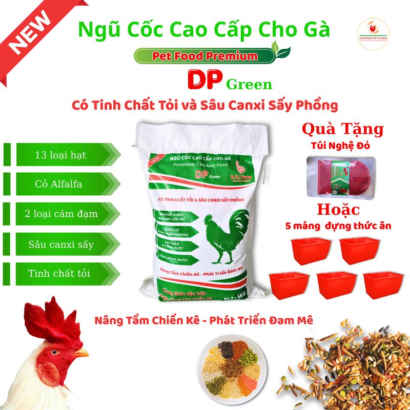 5kg ngũ cốc DP Green loại 1 có tinh chất tỏi và sâu canxi cho gà tặng kèm : 5 Máng Ăn hoặc Nghệ Đỏ