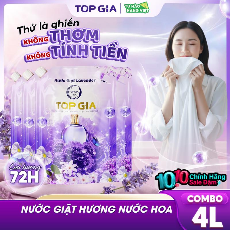 [GIẢM GIÁ SỐC] Combo 4L Nước giặt xả TopGia hương LAvender, hương HOA HỒNG -  Nước giặt xả quần áo làm sạch, ngừa khuẩn, làm mềm vải và lưu hương dài lâu. nth
