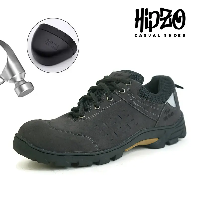 HIPZO Sepatu Safety Sport Ujung Besi M076 Untuk Pria Kerja Outdoor Ori Tambang Proyek Sol Full Karet Hitam Shoes 1