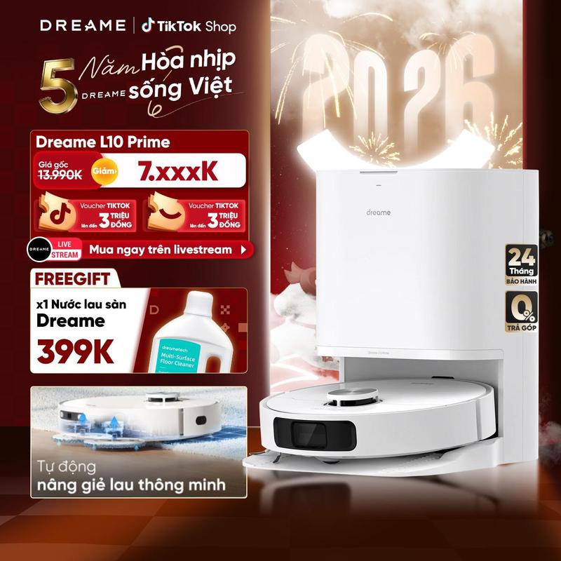 TẶNG NLS 1L Robot lau sàn Máy Hút Bụi tự làm sạch Dreame L10 Prime - Hàng chính hãng - Phiên bản quốc tế
