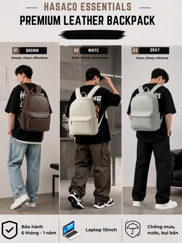 HASACO ESSENTIALS Balo Laptop balo đi học Da PU cao cap