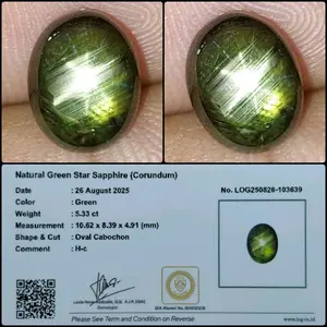 Natural Green Star Sapphire Crystal Gems Good Color Batu Permata Safir Hijau Asli Garansi