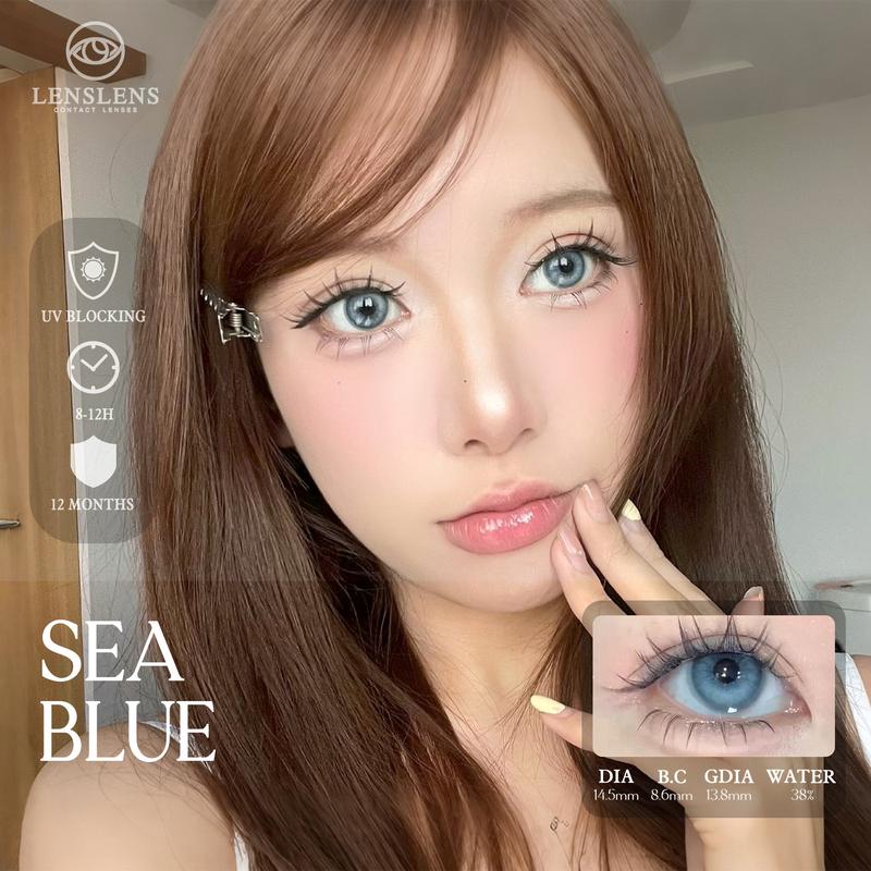 Lens Mắt Kính Áp Tròng Xanh Biển Tan Màu Sea Blue _ 14.5mm