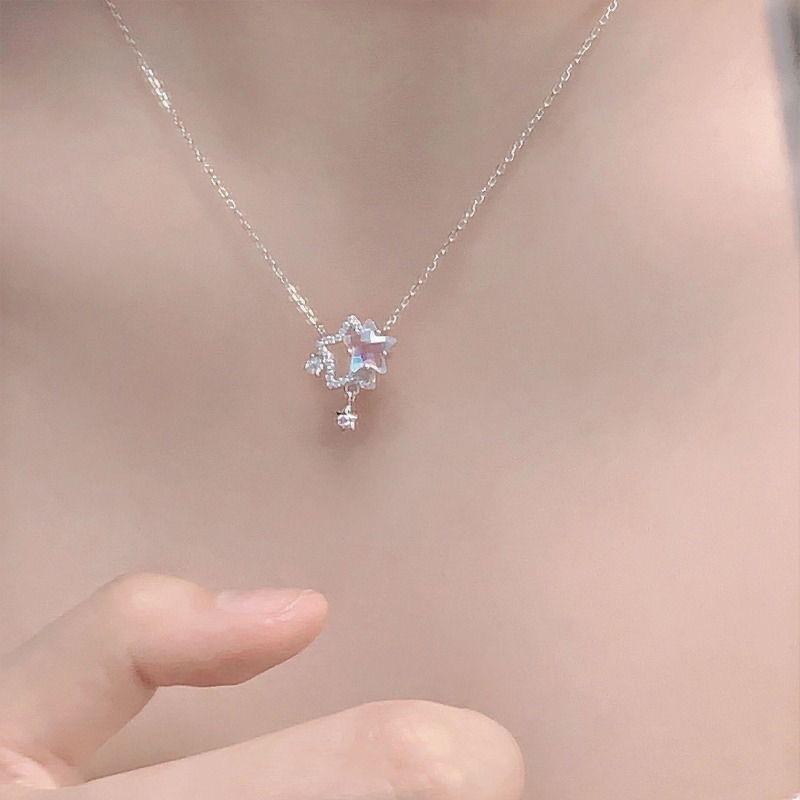 Product Introduction of Twin Star zircon necklace, high grade, clavicle chain, 2024 new style, trendy, light luxury, sneakers, INS style, neck chain 2