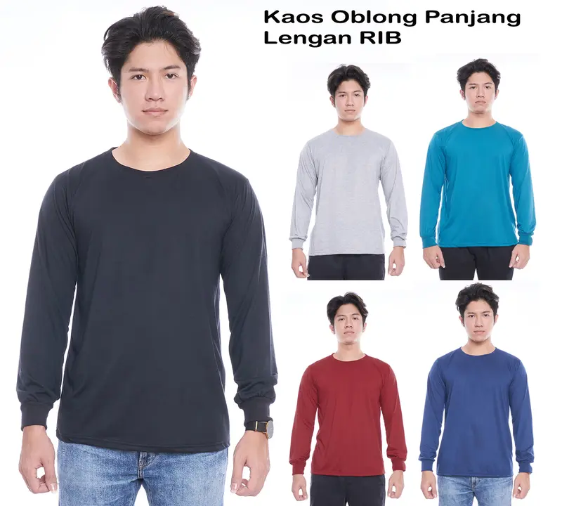 Kaos Polos Lengan Panjang RIB Baju Cowok Pria 0