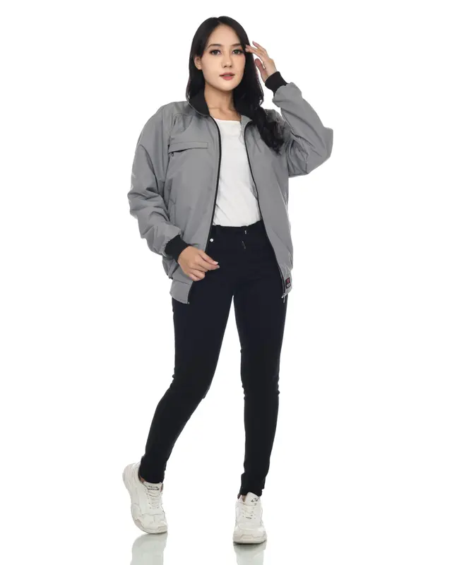 Jaket Parasut Pria Wanita Waterproof Windbreaker Casual Bomber Original Branded Lokal Distro Bandung Motif Logo Bordir Cowok Cewek Keren Abu Red Flags 2