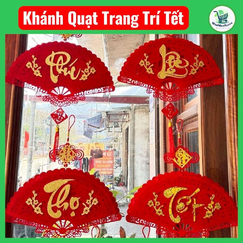 [Hàng Cao Cấp] Khánh Quạt Phúc Lộc Thọ Tết Chất Liệu Nỉ Nhung 3D Bền Đẹp Tặng Móc Treo  Mẫu Mới 2025 Side Lớn 75x45cm Treo Tường Cửa Phòng Tạo Điểm Nhấn Trang Trí Tết