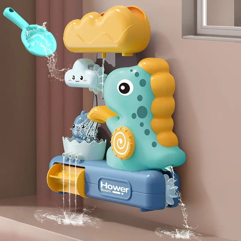 Baby Toddler Kids Wall Bathtub Mounted Dinosaur Bath Toy Set w Suction Cups 3 Years +