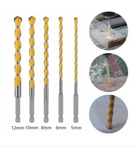 Mũi khoan cacbua vonfram, chuôi lục giác 1 / 4 ", chiều dài 160mm, có các kích thước 5 / 6 / 8 / 10 / 12mm, thích hợp cho tường bê tông, gốm, đá granit, gạch, đá, gỗ và nhựa