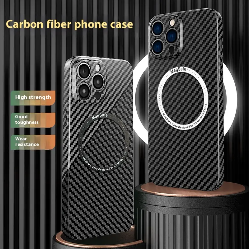 Carbon Fiber Phone Case for iPhone 11/12/13/14/15/16 Plus Pro Max - MagSafe Magnetic Charging for iPhone 15 - PC Hard Shell Protective Case"
