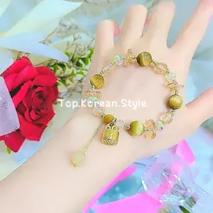 Gelang wanita korea batu Hoki Golden Brown Emperor elastis untuk lengan standar (max 17cm) premium